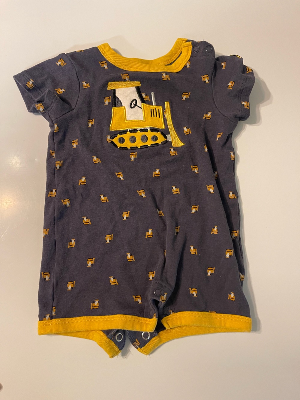 John Deere Navy and Yellow Excavator Short Sleeve Pajama One-Piece